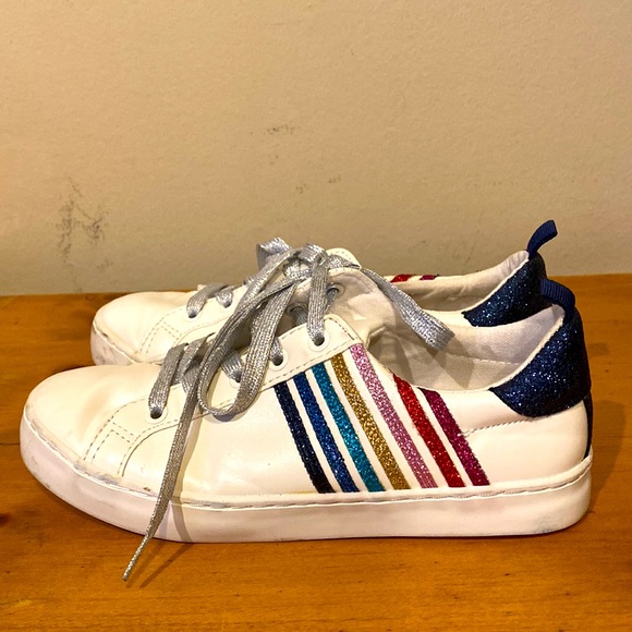GAP Youth Girls Rainbow Sneakers Crazy Stripe Glitter sz 2 silver glitter laces - Picture 3 of 13